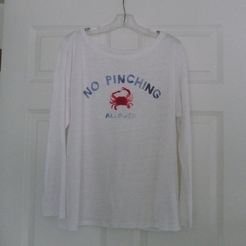 TALBOTS LINEN SWEATER “NO PINCHING ALLOWED” CRAB MOTIF - SIZE LARGE